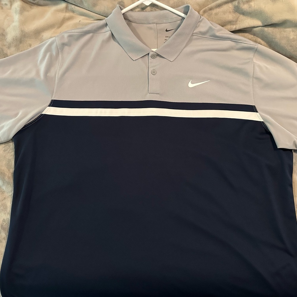 Nike Men's Gray and Navy Performance Polo Golf Shirt